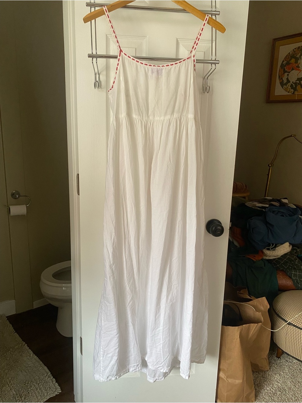 Cotton Embroidered Maxi Dress with Pink Trim - Picture 4 of 4